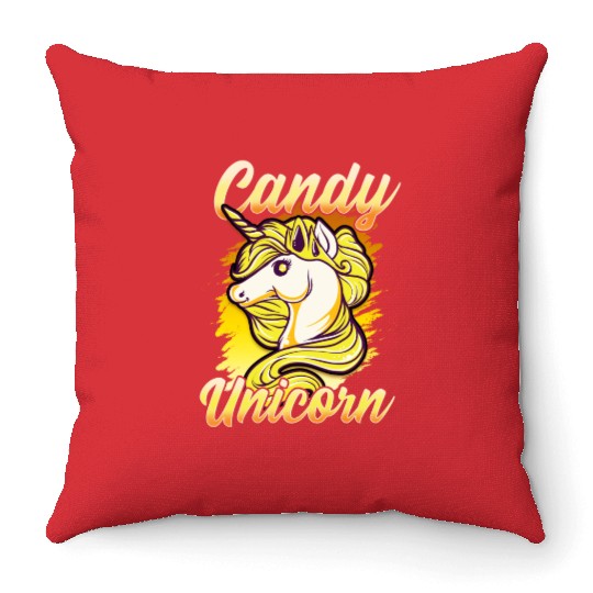 Candy Corn Unicorn Halloween Funny Candy Unicorn Throw Pillows