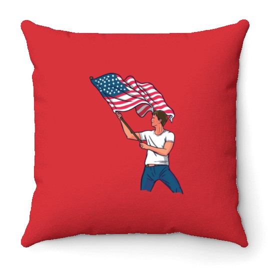 Waving Usa Flag Throw Pillows