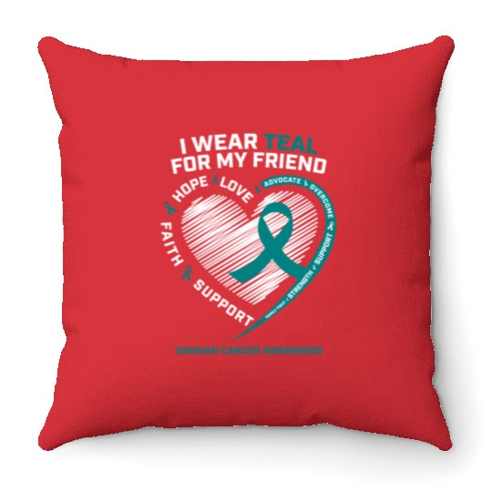 Teal Ribbon Ovarian Cancer Awareness Friend Throw Pillows
