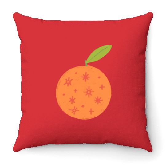 orange! with stars! Throw Pillows