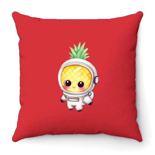 Kawaii astronauts pineapple Throw Pillows