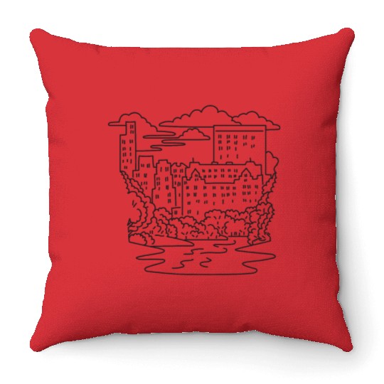 Central Park and Midtown Manhattan Mono Line Art Throw Pillows