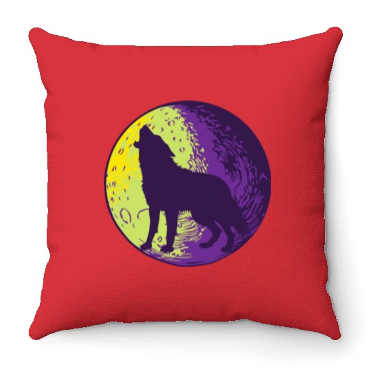 Howling wolf in the moon cool Throw Pillows