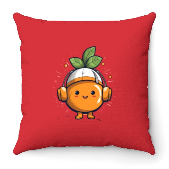 Orange Fruit Fruitarian Funny Cute Party Music Throw Pillows