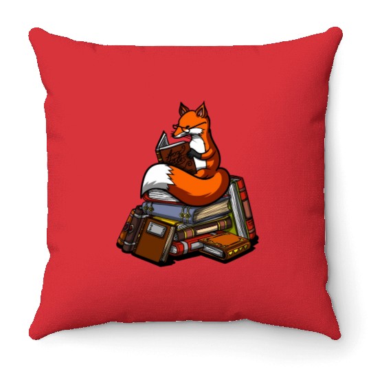 Fox Book Reading Librarian Animal Throw Pillows