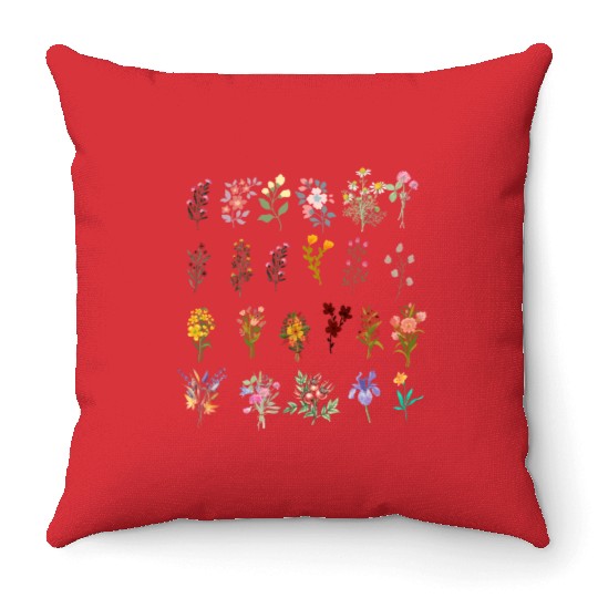 Retro Wildflowers Floral design Throw Pillows
