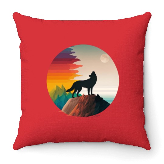 LGBTQIA+ Majestic wolf on the mountain top Throw Pillows