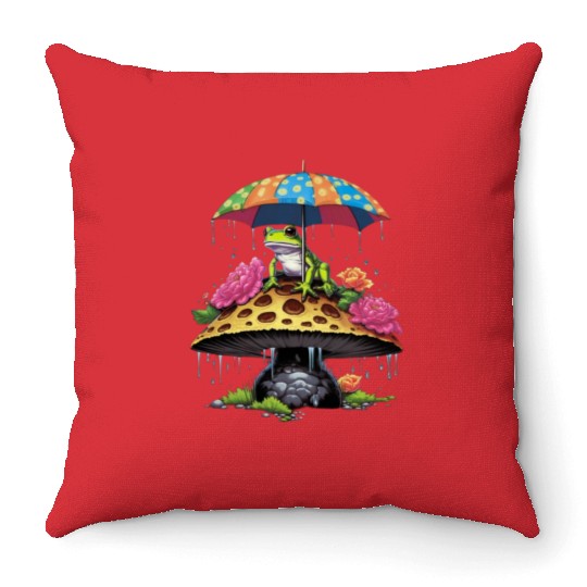 Aesthetic Frog Mushrooms Frogs for a Mushroom Throw Pillows