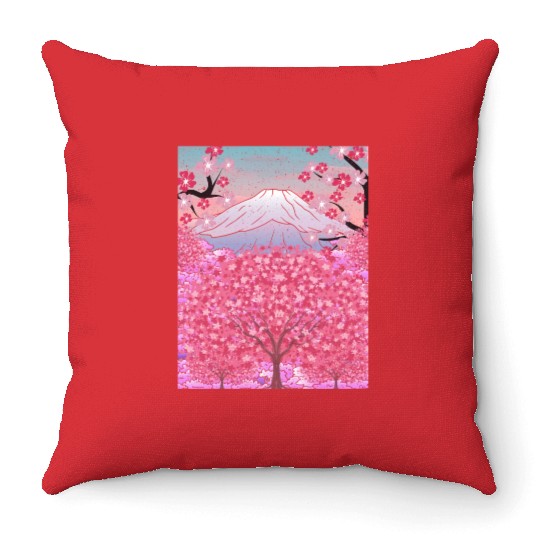 Japan nature mountain sakura gift cherry blossoms Throw Pillows