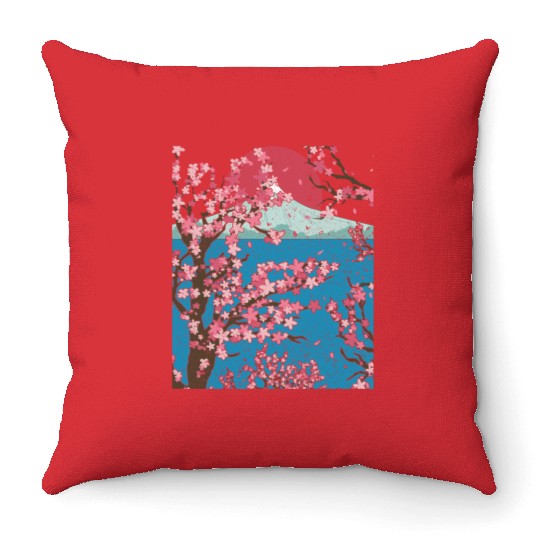 Japan cherry blossom gift sunset sakura Throw Pillows