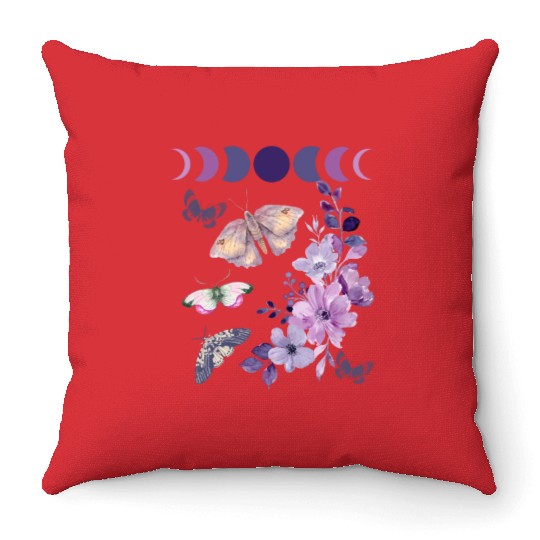 Violet Purple Moon Moth Flower Throw Pillows
