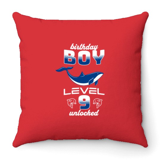 Birthday Boy Level 9 Unlocked Dolphin Lover 9th Throw Pillows