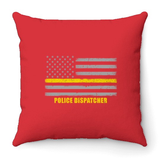 Police Dispatcher - Thin Gold Line Flag Throw Pillows