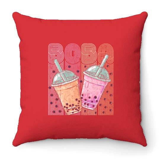 Boba Tea Design Bubbles Bubble Tea Retro Boba Throw Pillows
