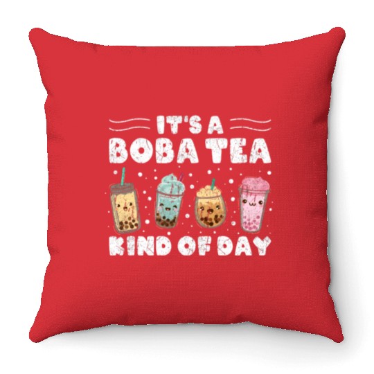 It´s A Boba Tea Kind Of Day Kawaii Bubble Tea Throw Pillows