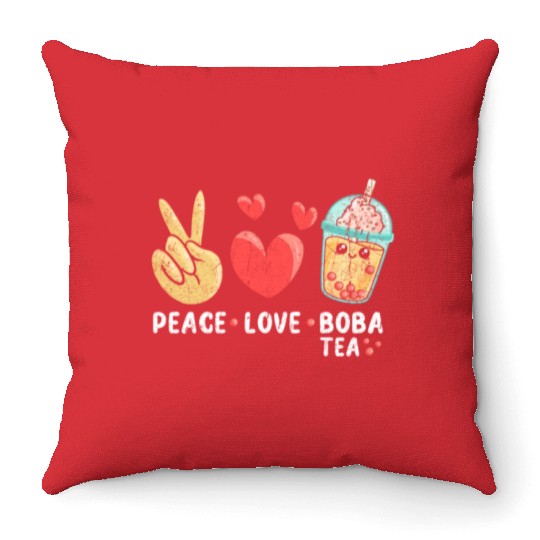 Peace Love Boba Tea Throw Pillows