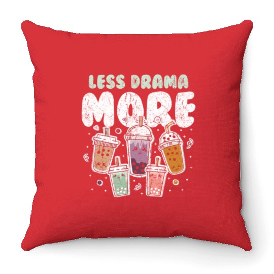 Less Drama More Boba Day Kawaii Bubble Tea Throw Pillows