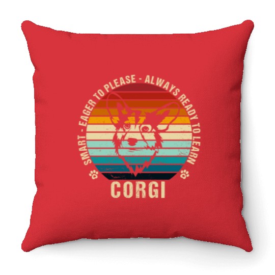 Cool Corgi Retro Colorfull Funny Dog Throw Pillows