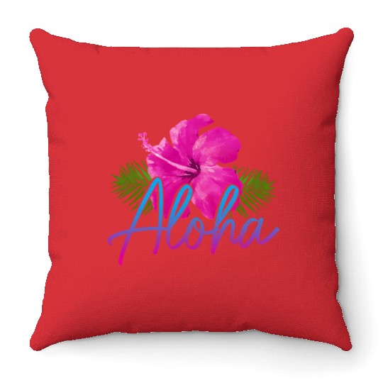 Aloha Hawaiian Islands Hawaii Surf Hibiscus Throw Pillows