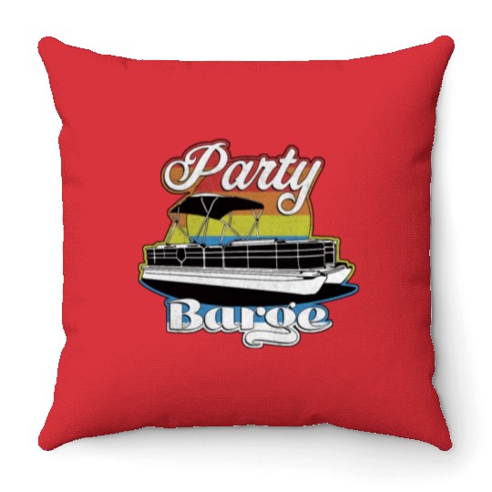 Pontoon Boat Retro Party Barge Lake Life Throw Pillows