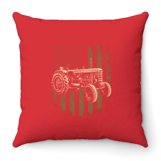 Patriotic Tractor American Flag Tractor Farmer Throw Pillows