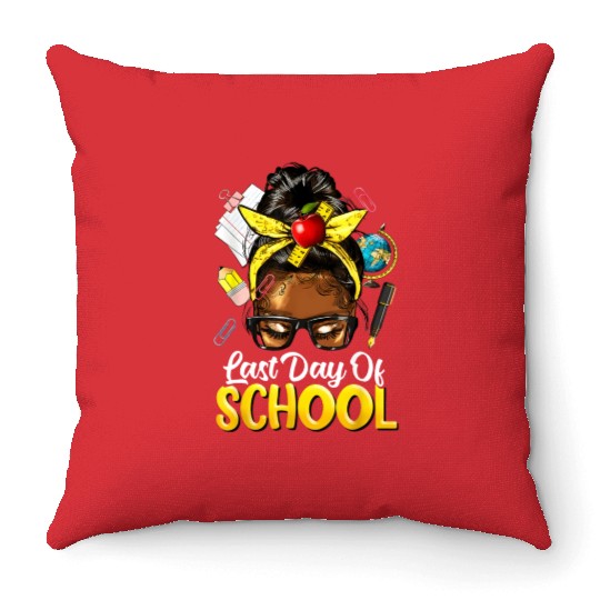 Teacher Black Afro African American Women Last Day Throw Pillows