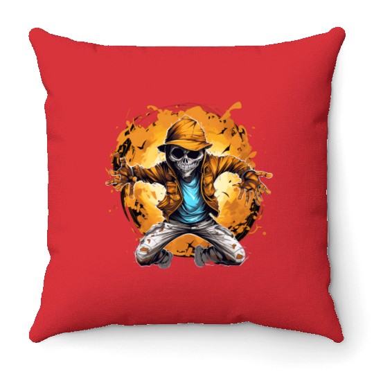 Halloween Skeleton Dabbing Hip Hop Throw Pillows