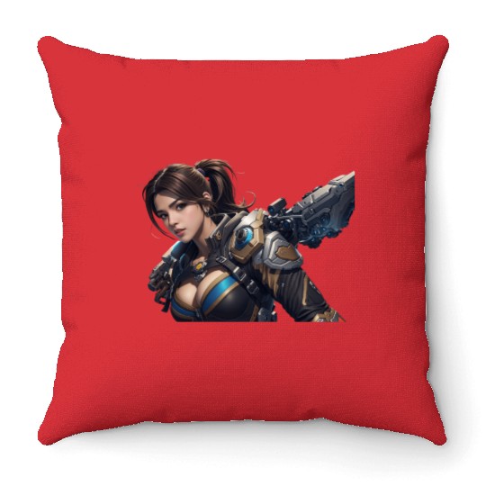Sexy female gamer chick Throw Pillows