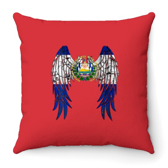 El Salvadorian Flag Angel Wings Jesus Christian El Throw Pillows