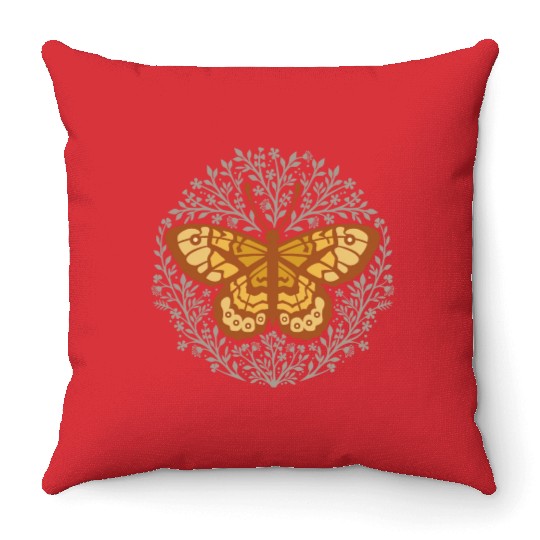 Butterfly insect with flowers. Throw Pillows