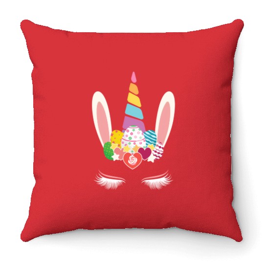 Happy Easter Unicorn Bunny Ears Eggs Hunter Throw Pillows