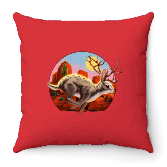 Jackalope Cryptid Rabbit Throw Pillows