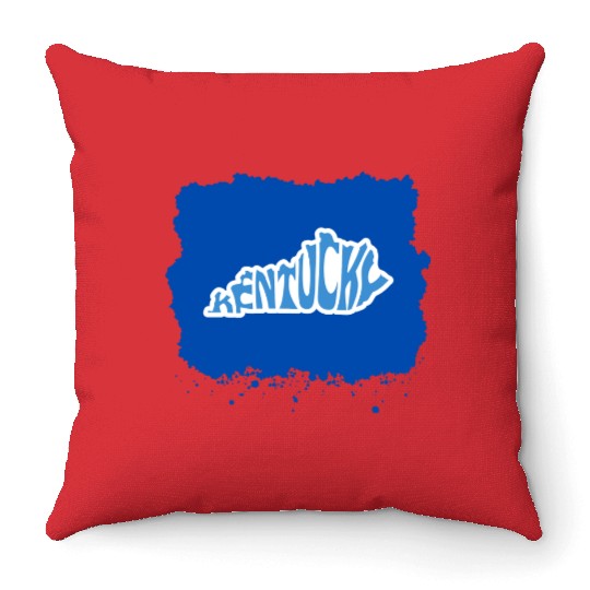 Kentucky Typography Sticker in State Shape Throw Pillows