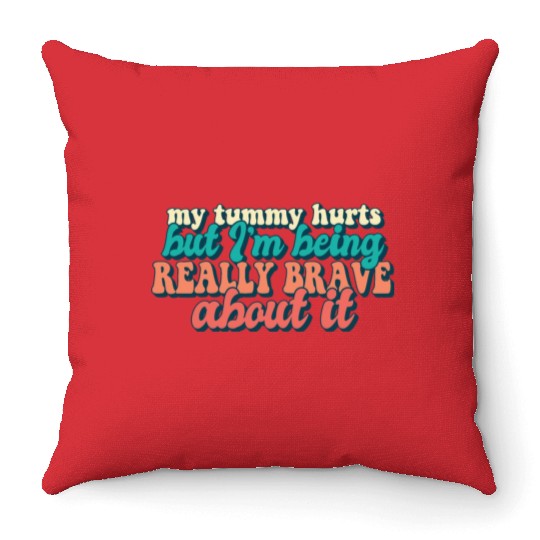 Tummy Ache Survivor My Tummy Hurts Funny Food Throw Pillows