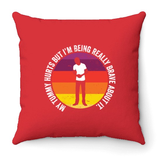 Funny Tummy Ache Survivor My Tummy Hurts Food Throw Pillows