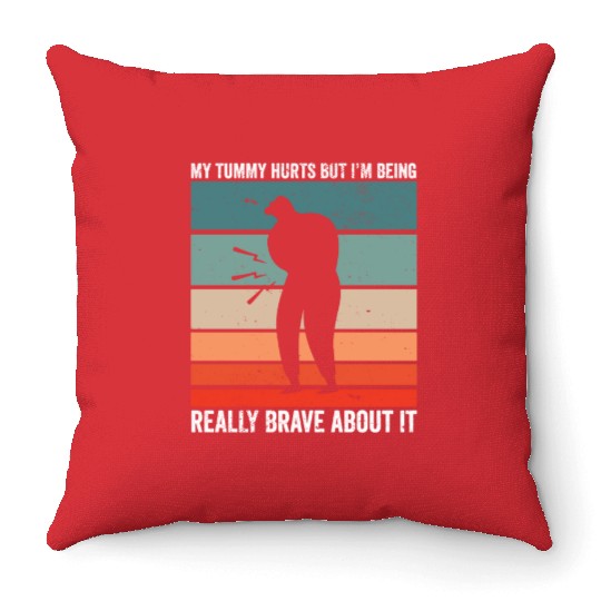 Funny Tummy Ache Survivor My Tummy Hurts Celiac Throw Pillows