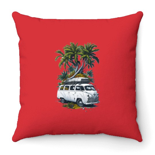 Travel Car caravan Summer Coco Tree Throw Pillows