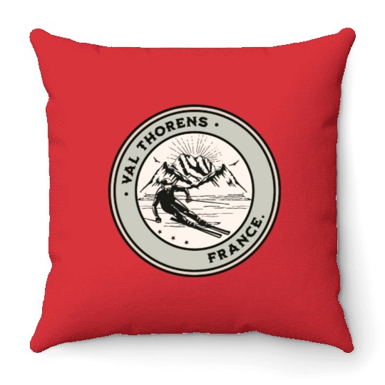 Val Thorens France Vintage Skiing Throw Pillows