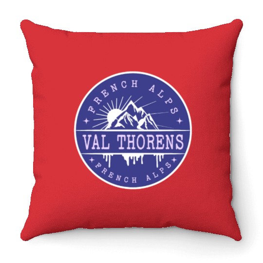Val Thorens Vintage French Alps Ski Throw Pillows