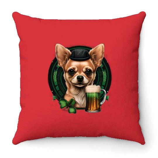 Chihuahua | St. Saint Patricks Day Beer Shamrock Throw Pillows