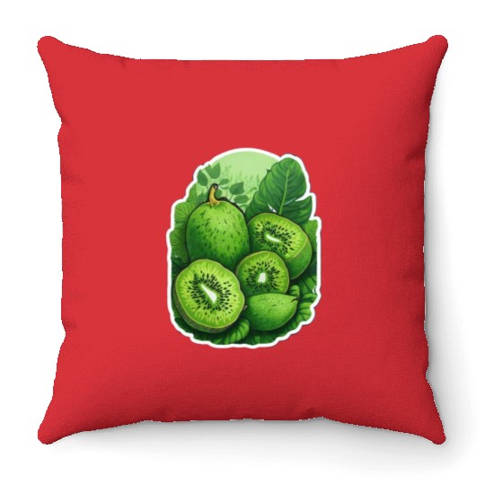 Green Kiwi Pattern Sticker Throw Pillows
