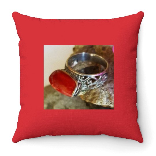 Red Coral sterling silver ring for women Throw Pillows