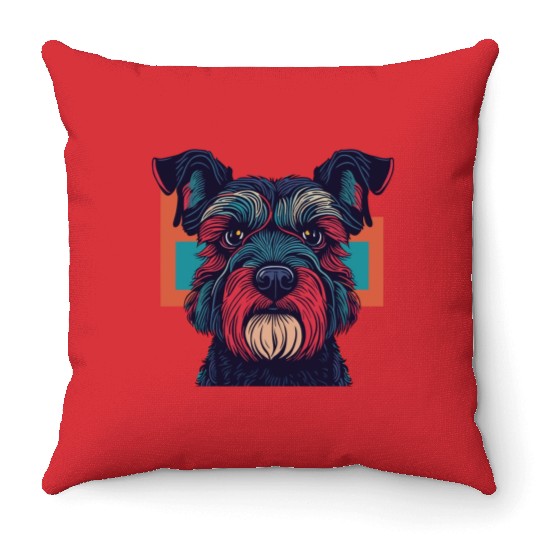 Retro Schnauzer Portrait Throw Pillows