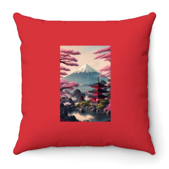 Asia Landscape Serene Mount Fuji Throw Pillows