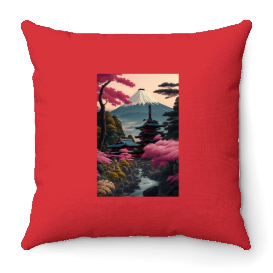 Asia Landscape Serene Mount Fuji Throw Pillows