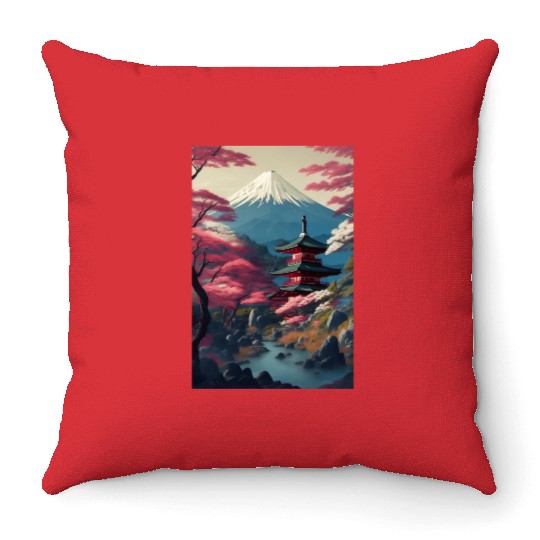 Asia Landscape Serene Mount Fuji Throw Pillows