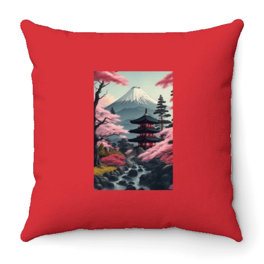 Asia Landscape Serene Mount Fuji Throw Pillows