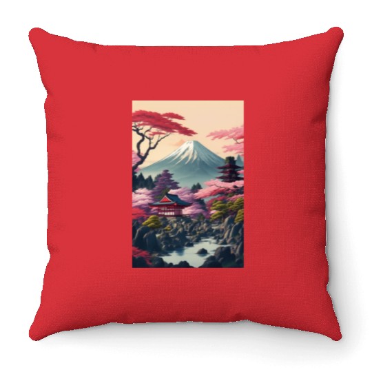Asia Landscape Serene Mount Fuji Throw Pillows