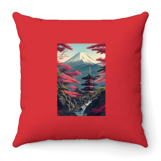 Asia Landscape Serene Mount Fuji Throw Pillows