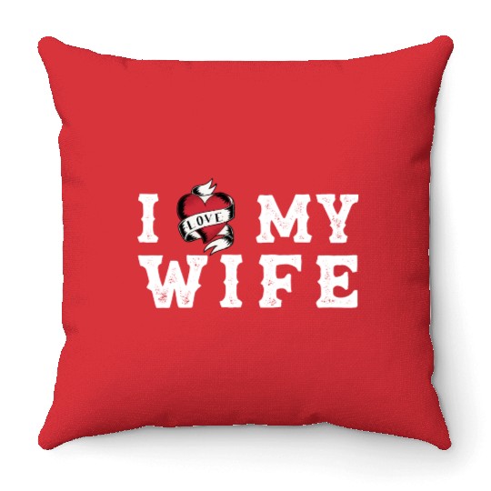 I Heart My Wife at Vintage Tattoo Style Throw Pillows